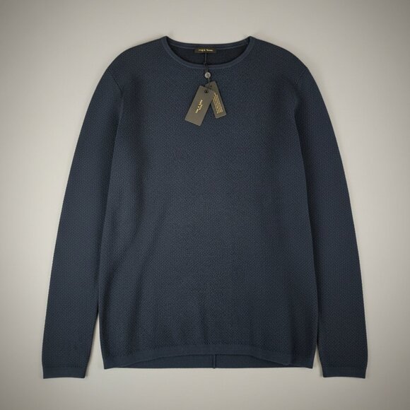 Rag & Bone Navy Bennet Crew Sweater, Size S, NWT Waffle Pointelle Wool/Cotton - Picture 6 of 10